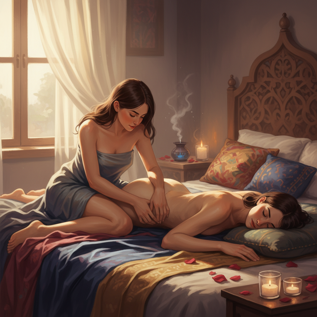 Интимный массаж члена в паре